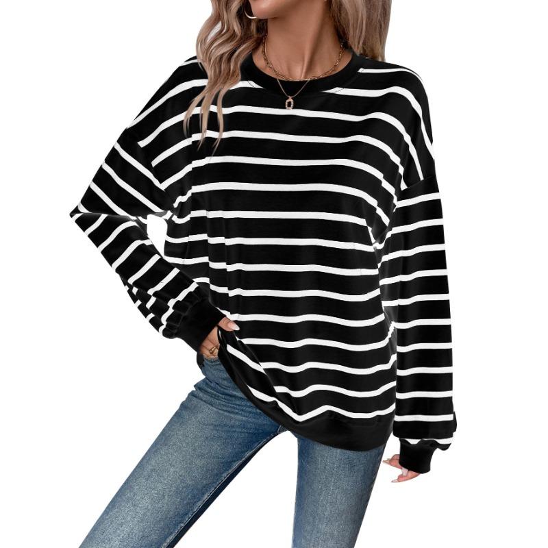 Женская осенне-зимняя свободная повседневная полосатая толстовка с длинным рукавом
