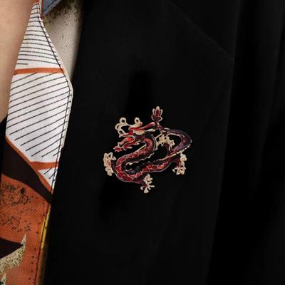 Брошь в этническом стиле, булавка, унисекс, в форме дракона, инкрустированная стразами, эмалированная булавка, значок для одежды, ювелирные изделия, аксессуары для вечеринок