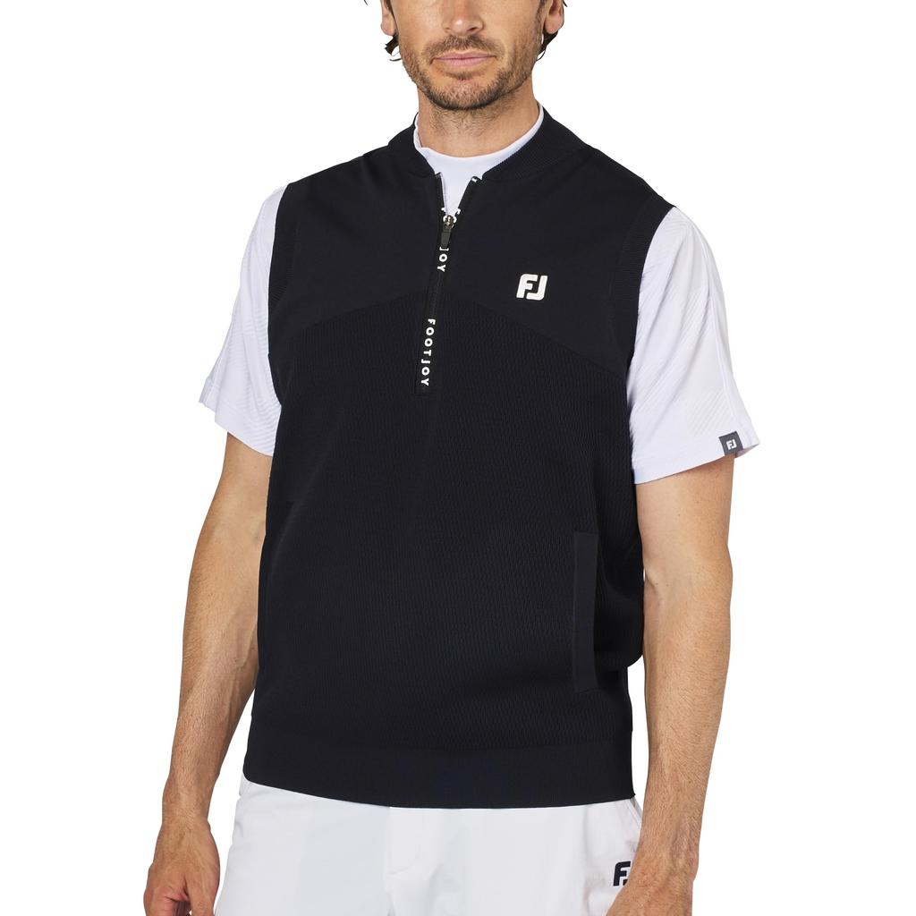 FootJoy Golf Sweater Vest, Knitted Half-Zip Sweater Vest, Navy, Men's, Size XL, FJ-S25-M02 (34702-XL)