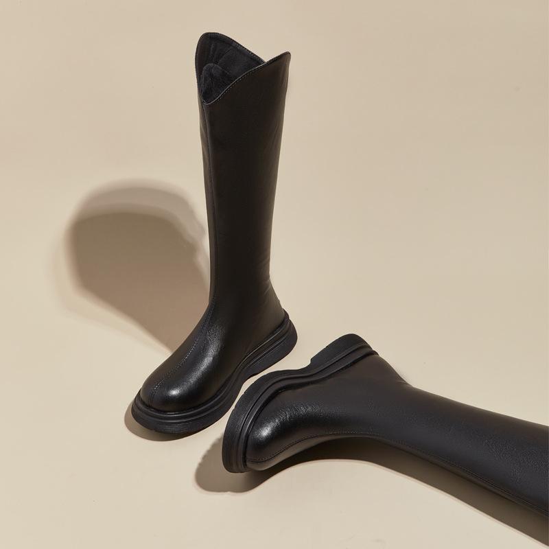 Коричневые сапоги женские 2025 новые на толстой подошве для маленького роста, но высокие сапоги-рыцари до колена, весенне-осенние тонкие темпераментные высокие сапоги