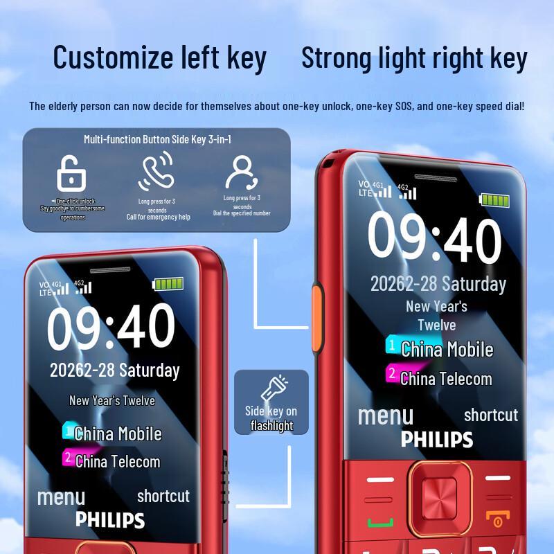 Philips Кнопочный телефон для пожилых людей E628 4G (Китайская версия)
