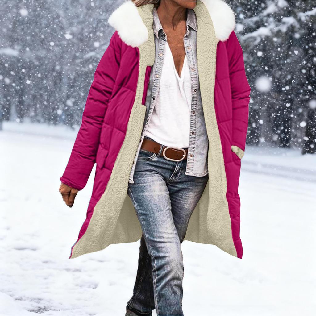 Women's Fashion Winter Solid Color Long Sleeved Hooded Long Zipper Cotton Jacket Warm Coat Down Jacket