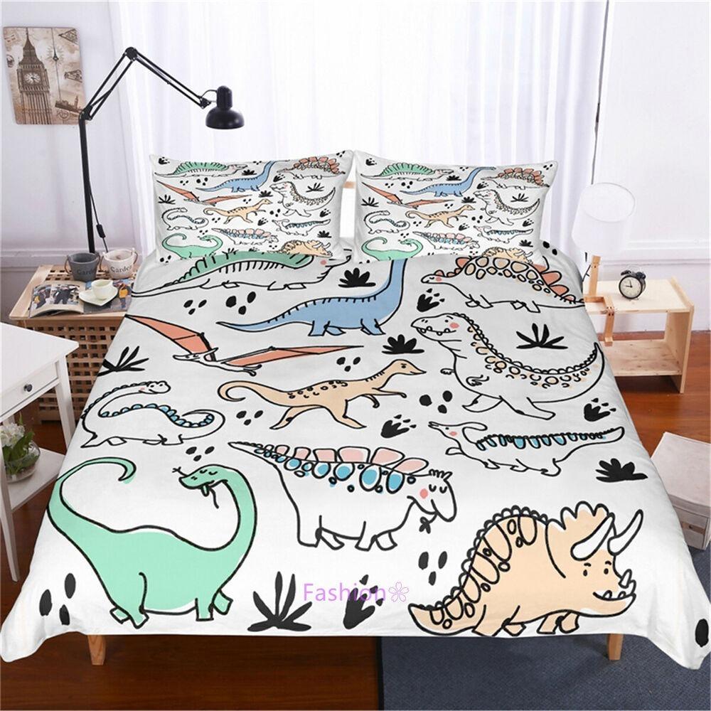 Cartoon Animal Pattern Bedding Set Dinosaur Print Quilt Cover Pillowcase Kid Teenager Single Bed Bedding Gift