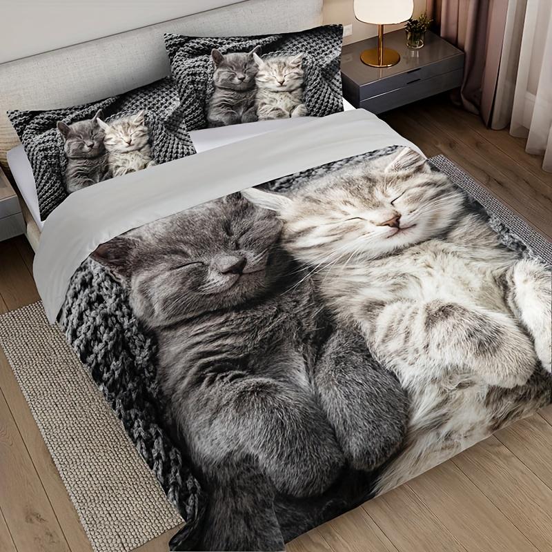 3 шт. Коллекция пододеяльников с животными-кошками 3D Милый питомец Кошка HD Печать Постельное белье Домашнее использование Общежитие
