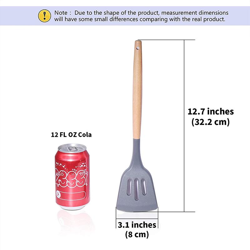 Non-Stick Silicone Slotted Spatula Turner Heat Resistant Cooking Shovel Scoop Skimmer Turner with Wooden Handle Pancakes Spatula