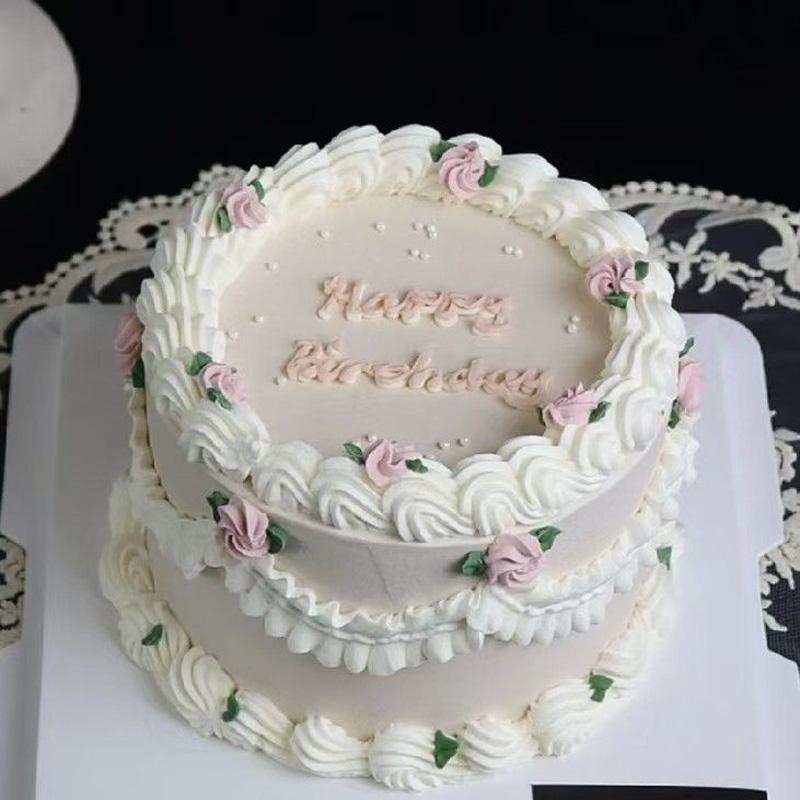 Korean Retro Decorated Small Fresh Simulation Birthday Cake Model Plastic Decoration Showcase Sample Display Photography Props