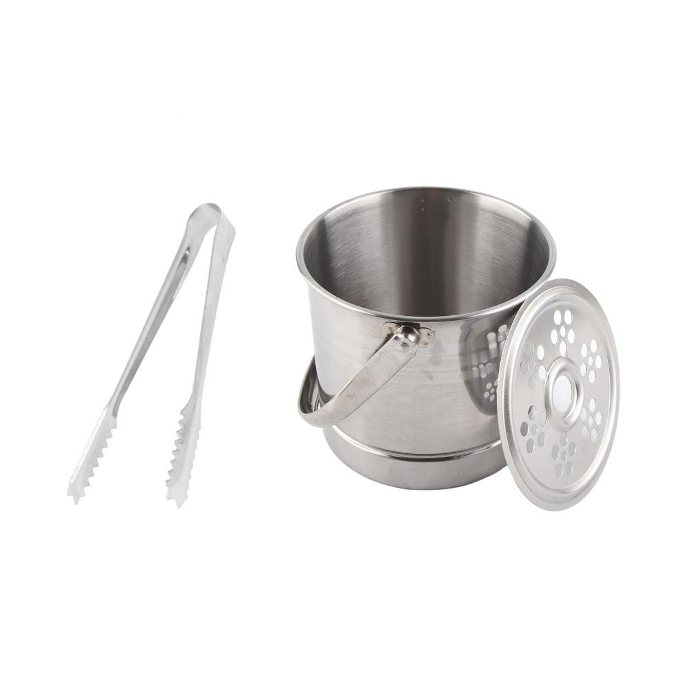 3 piece 1L Stainless Steel Ice Bucket Double Walled Ice Cube Holder Bar Ice Container Restaurant