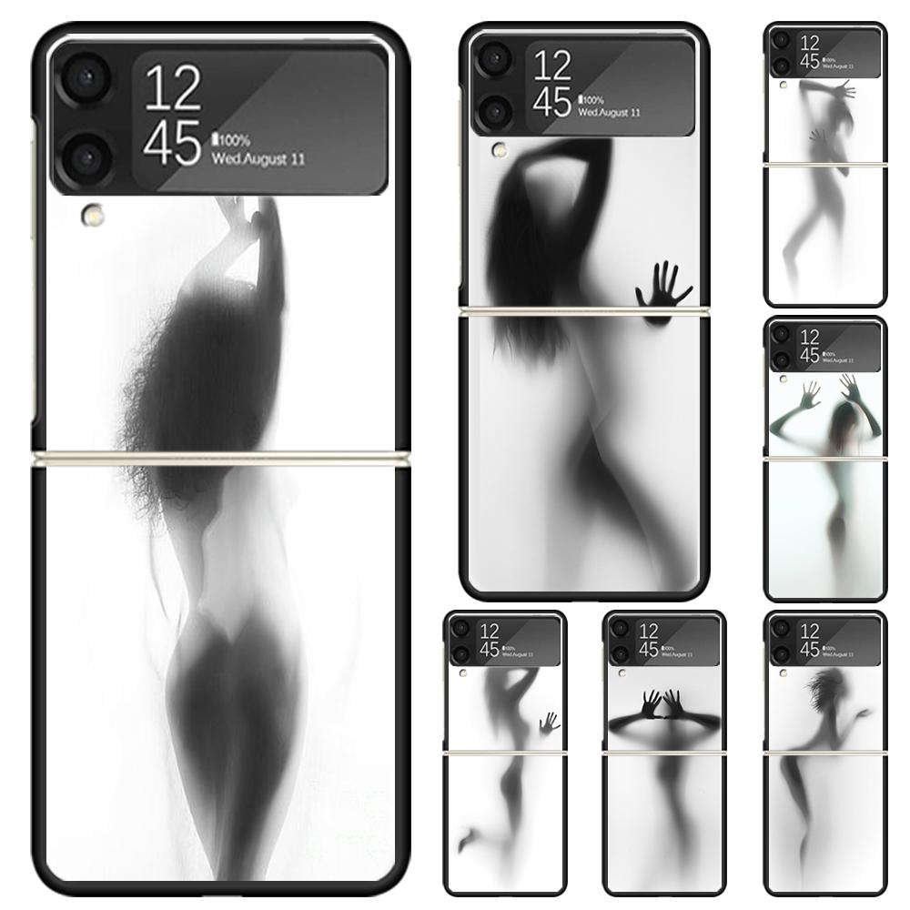 Woman Silhouettes Sexy Lady Girl Hard PC Phone Case For Samsung Galaxy Z Flip 7 6 5 4 3 Black ZFlip7 ZFlip6 Flip5 Flip4 Flip3 5G