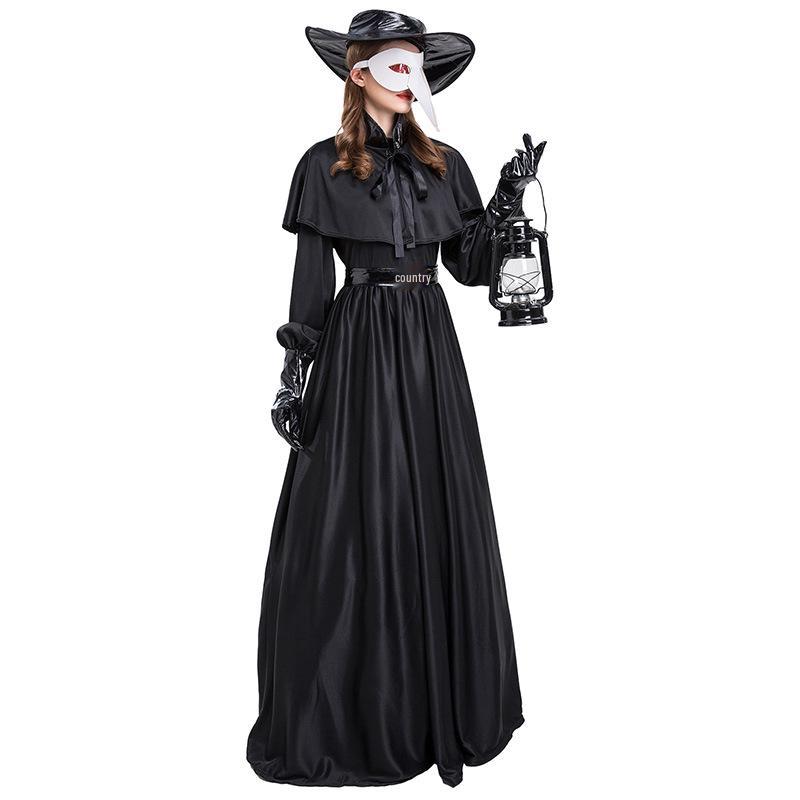 Steampunk Medieval Plague Doctor Costume with Raven Bird Beak Mask