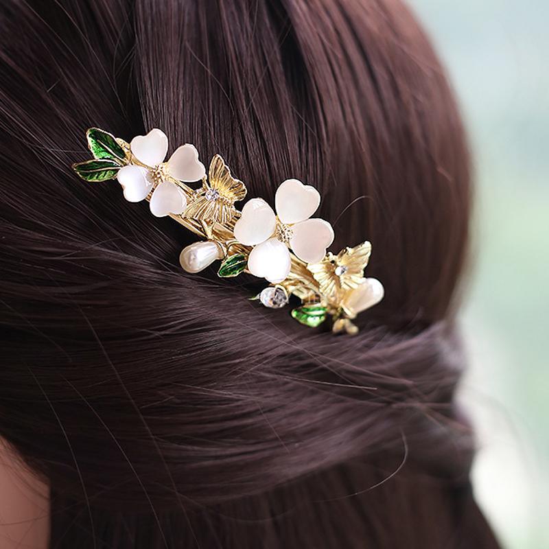 Elegant Floral Hair Barrette, French Clip Spring Hair Claw, Accents, Bridal Hair Accessory For Half-Up Hairstyles