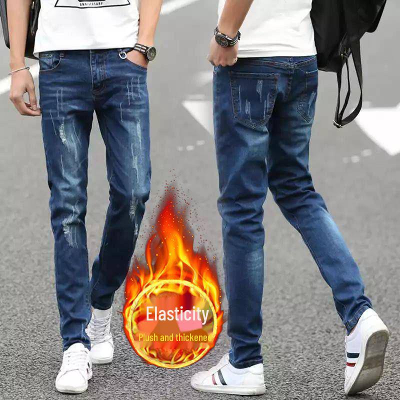 Мужские зимние бархатные узкие джинсы - эластичные узкие брюки Snowflake