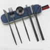 Portable Shiny Black Travel Dinnerware Set Stainless Steel Cutlery Set Knife Fork Spoon With Chopsticks Straws Flatware Set