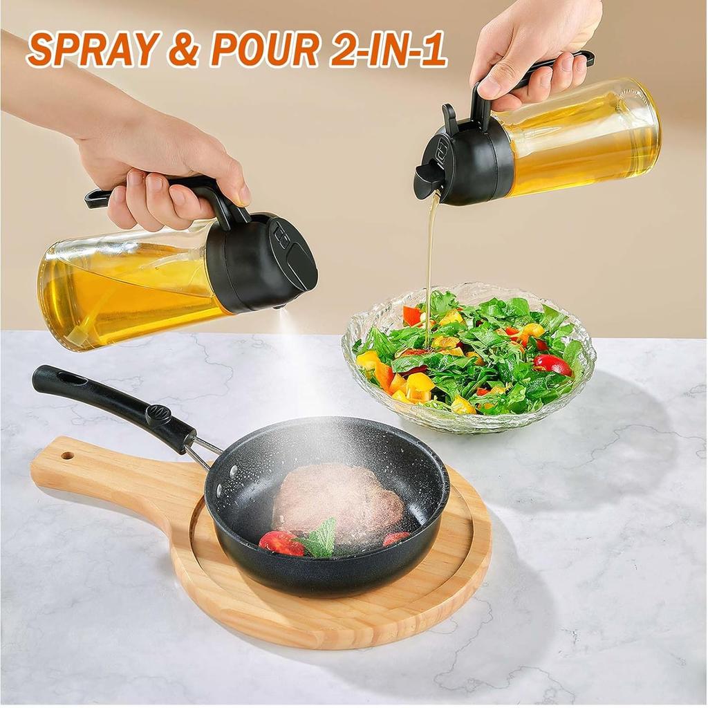 Oil Sprayer for Cooking 2 in 1 Spray  Pour Olive Oil Dispenser 470ml Glass Spray Oil Bottle Kitchen Gadgets