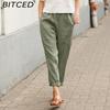 BITCED Women Summer Solid Color Double Pocket Trousers Loose Long Pants Female Cotton Linen Pants