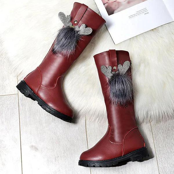 Детские сапоги, осенние и зимние плюшевые сапоги для девочек, однотонные зимние сапоги большого размера с рисунком бабочки