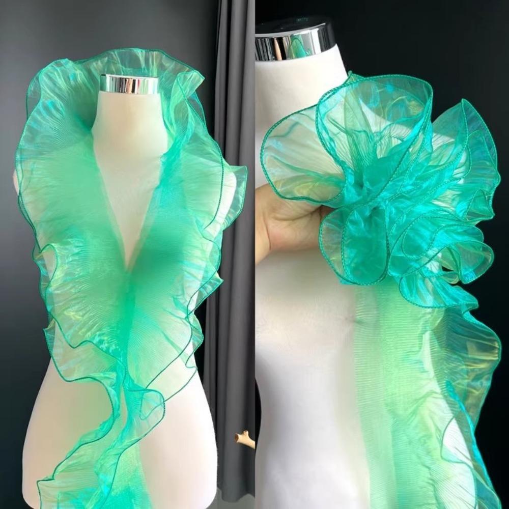 2025 1Yard Gradient Lace Fabric DIY Transparent Pleated Lace Ribbon 15CM Wide Organza Fabric Dress Accessories