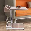 C-Shaped End Table with Wheels, Adjustable Height Sofa Side Table, Rolling Snack Table with Storage Shelf, Mobile Couch Table