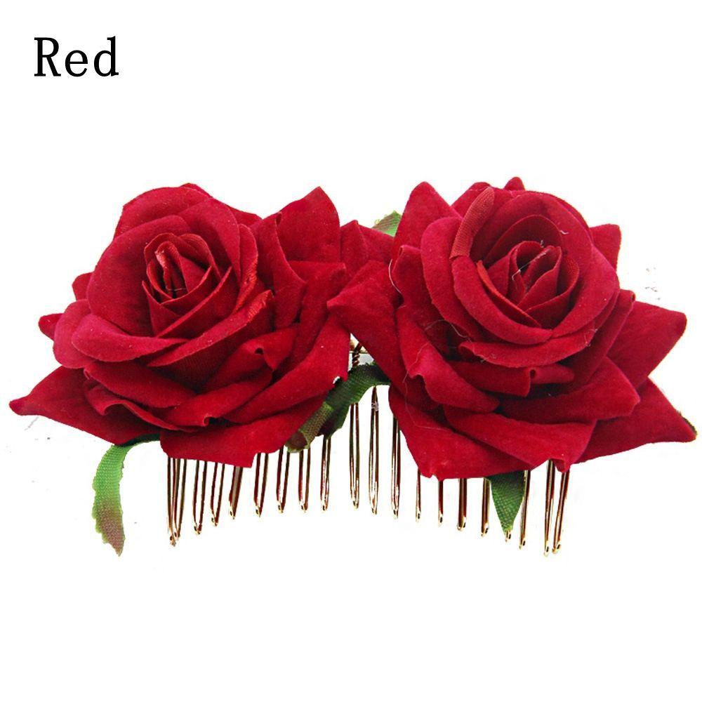 Festival Bridesmaid Hair Jewelry Red Rose Hairpin Bridal Flower Hair Comb Wedding Accessories
