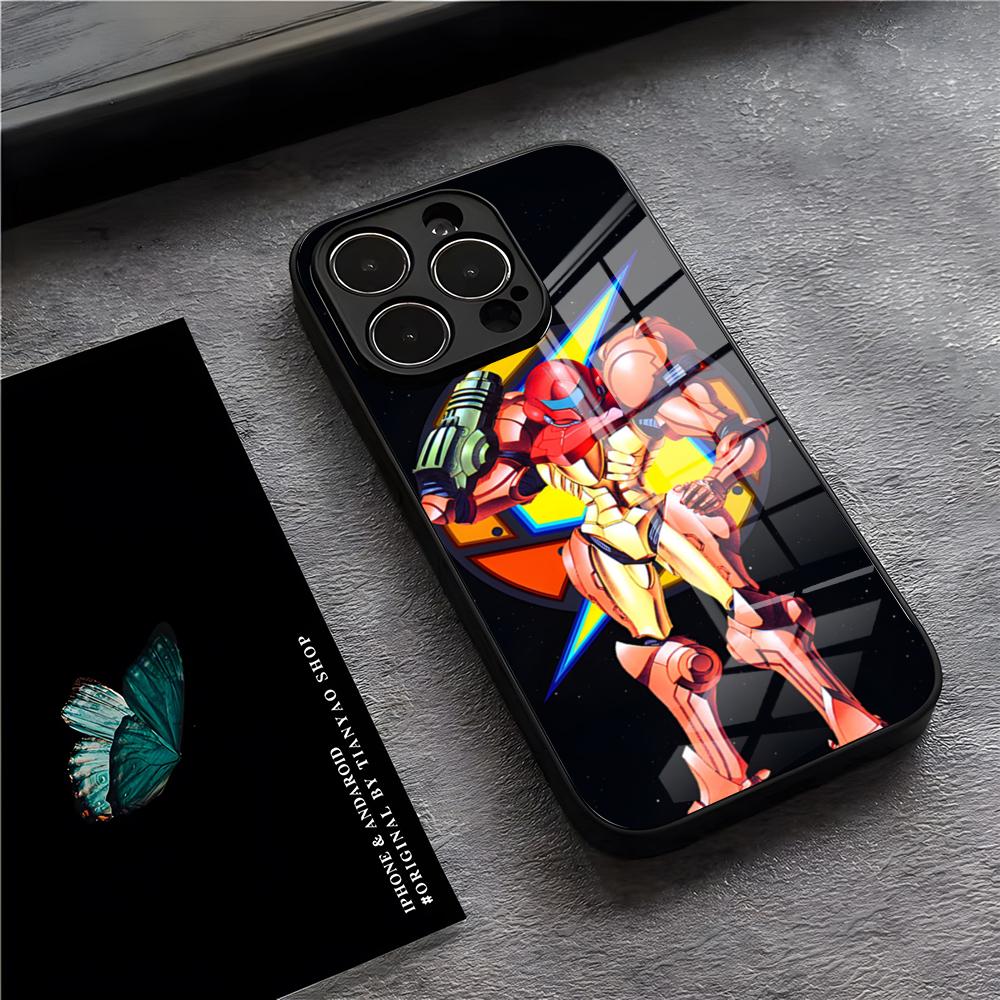 Чехол для телефона Game Metroid для IPhone 17 Pro Max 15 Pro 16 14 Plus 12 13 Mini 11 Pro Ударопрочный стеклянный чехол