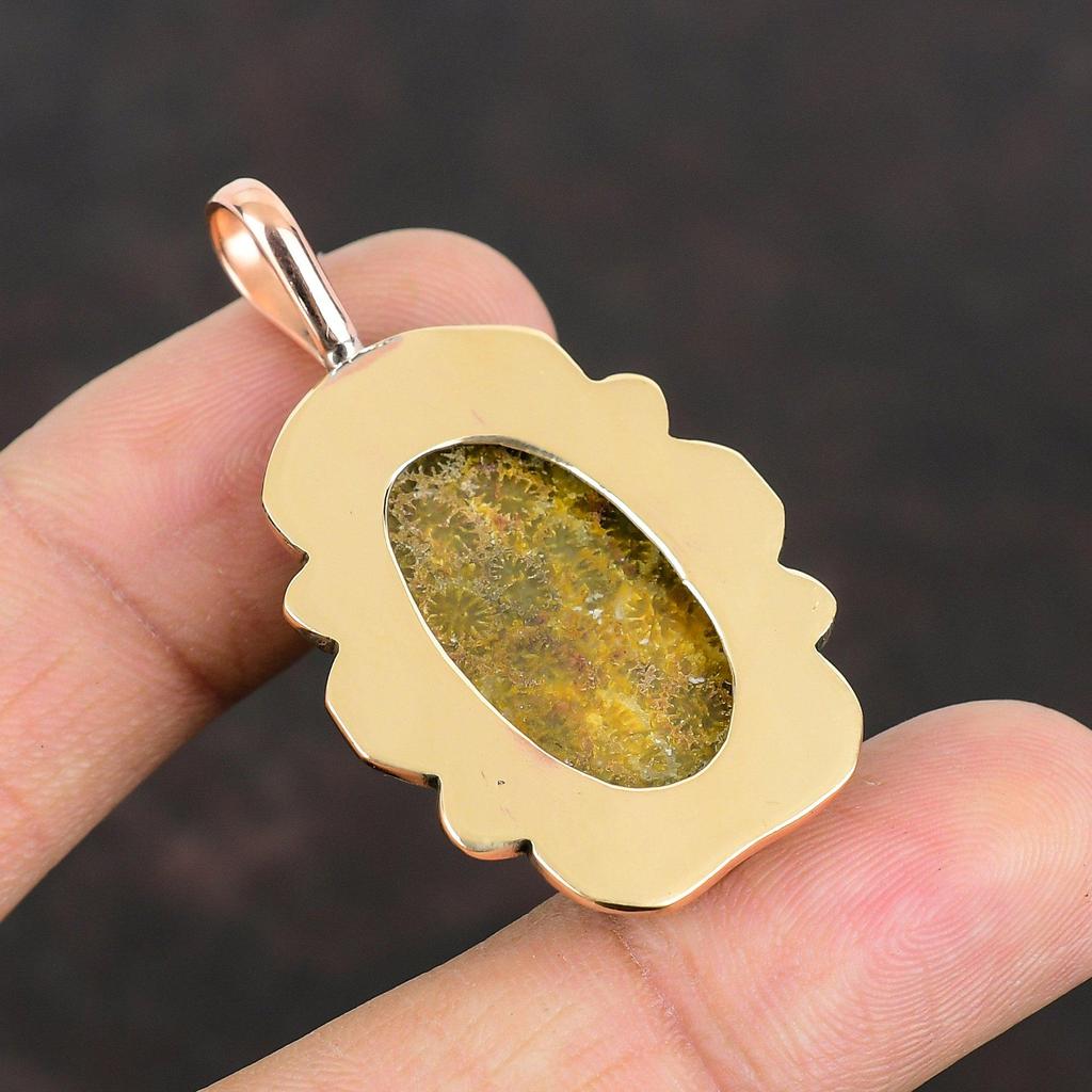 Кулон из ископаемого коралла Медный кулон Подвеска ручной работы Антикварные медные украшения Уникальный кулон Ювелирные изделия из ископаемого коралла Подарки на годовщину