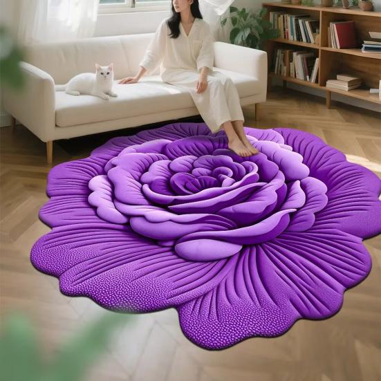 Floor Mat 3D Floral Design Non-Slip Dot-Embossed Backing Quick-Drying Plush Carpet Soft Comfort Bath Rug Home Decor