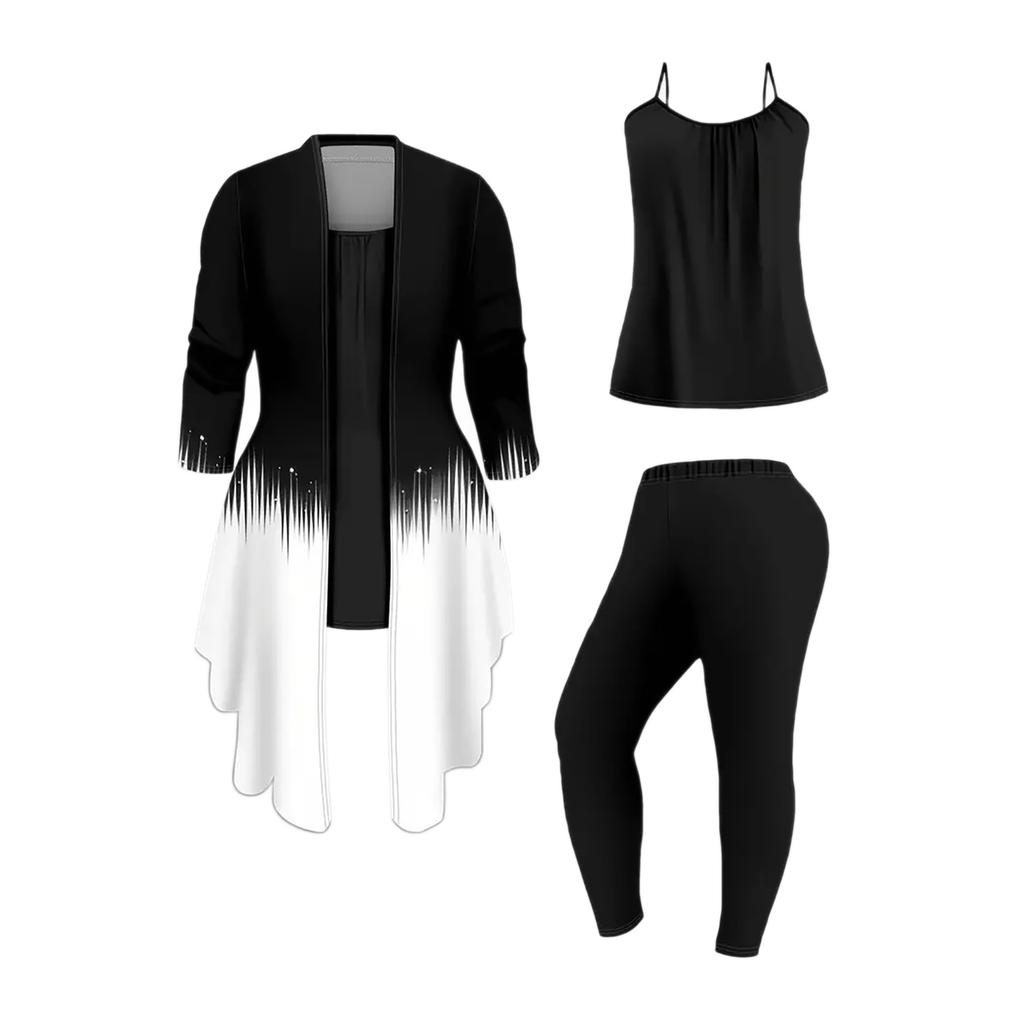 European and American Style 1116 New Gradient Print Cardigan Set Women's Fashion Casual Two-Piece Set
