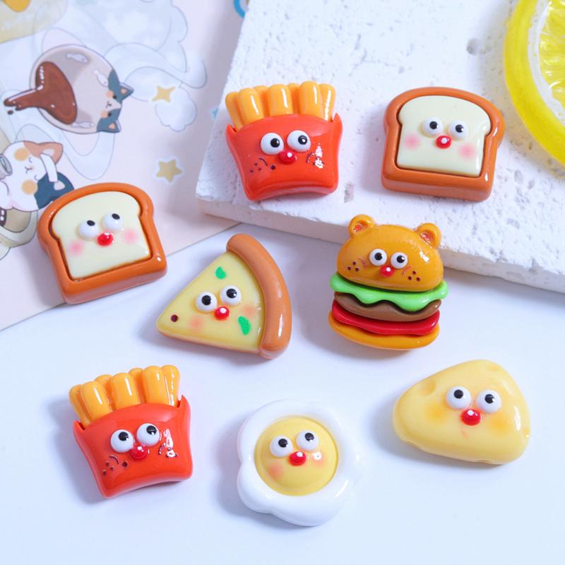 10 Pcs New Cute Cartoon Pizza, French Fries, Hamburgers Series Resin Scrapbook Diy Jewelry Children Gift Hairpin Accessories A57