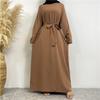 "Solid Color Lace-Up Muslim Dress with Pocket - Style 6597, Popular In Dubai Middle East"