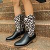 Абсолютно новые высококачественные винтажные ковбойские сапоги с острым носком из конского волоса для женщин 2024 года, туфли на каблуках в стиле ретро с леопардовым принтом, большой размер 43