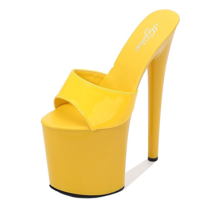 Women's Summer Sandals Lacquer Leather Sexy Platform Pumps High Heels Waterproof Super High Slippers 17cm Heel 7cm Platfrom LFD