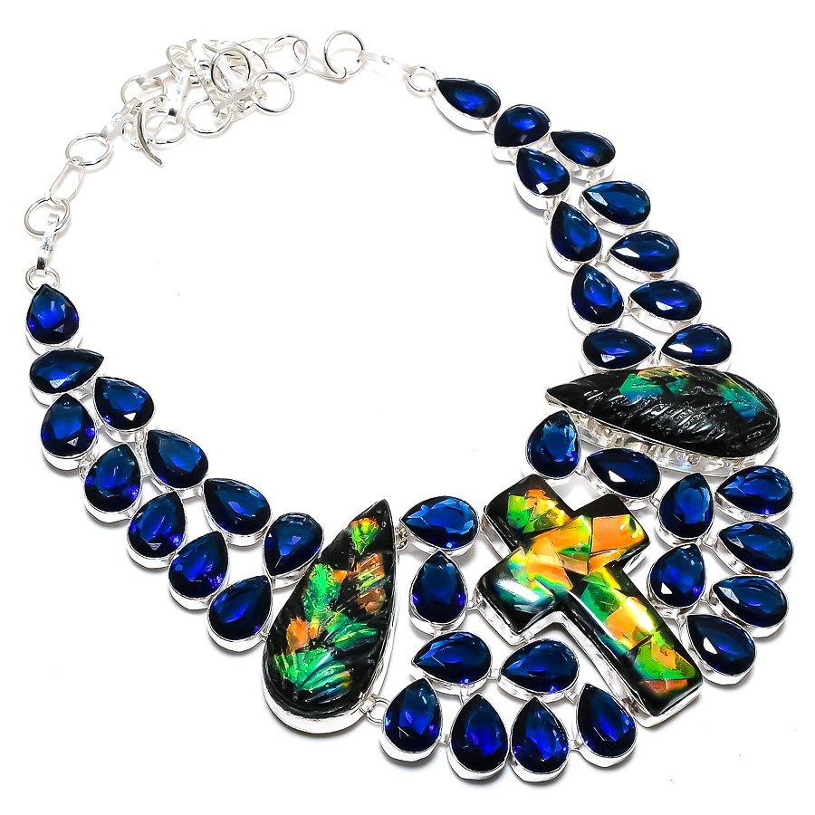 Ammolite, Topaz Handmade 925 Sterling Silver Jewelry Necklace 18" R0c58
