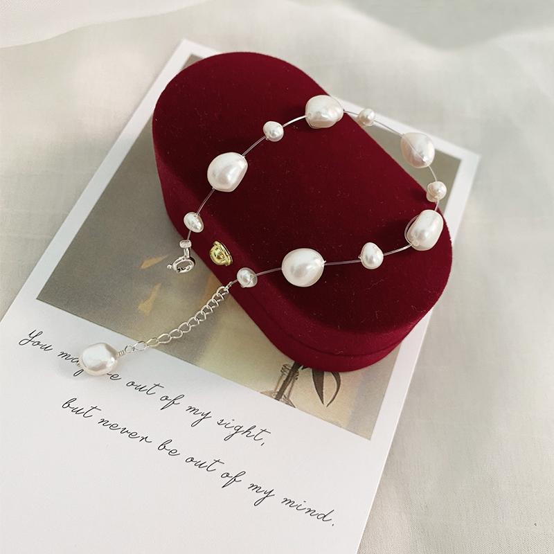 Natural Freshwater Baroque Pearl Bracelet With 925 Sterling Silver Button Jewelry For Women