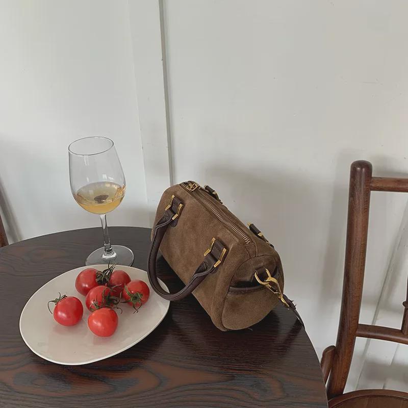 Корейская ретро-сумка-подушка на одно плечо из замши - модная сумка на осень/зиму