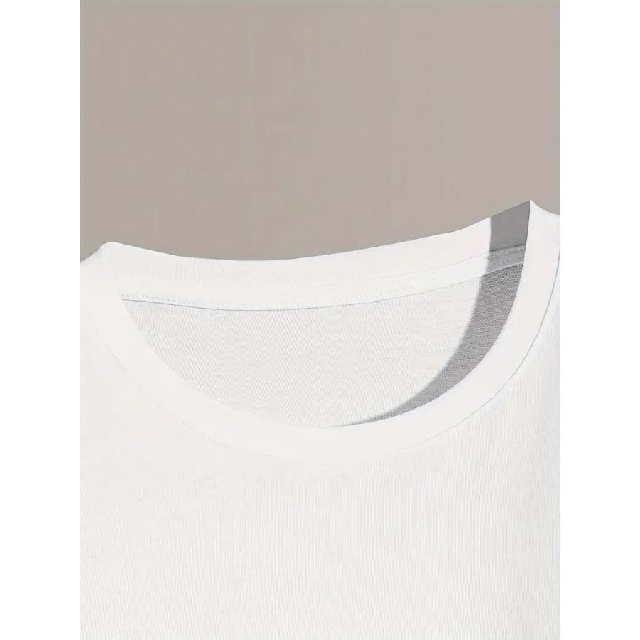 Футболка мужская с круглым вырезом и коротким рукавом с принтом алфавита - мягкая, слегка эластичная полиэстеровая ткань, машинная стирка, всесезонная одежда