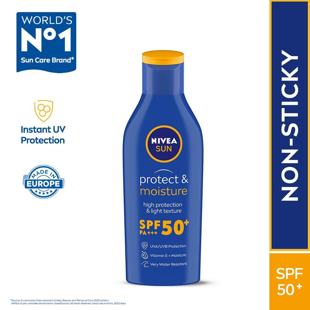 Nivea Солнцезащитный крем Sun Protect & Moisture SPF 50 75 мл – Обогащен витамином Е, Водостойкий, Защита от UVA/UVB лучей для всех типов кожи
