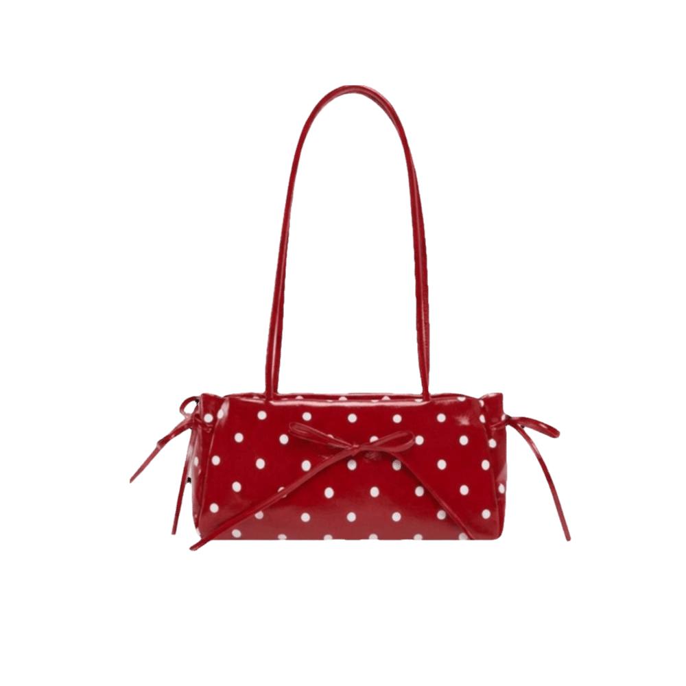 Elegant PU Bow Shoulder Bag Glossy Finish Slim Rectangular Handbag Polka Dot Underarm Bag Commute
