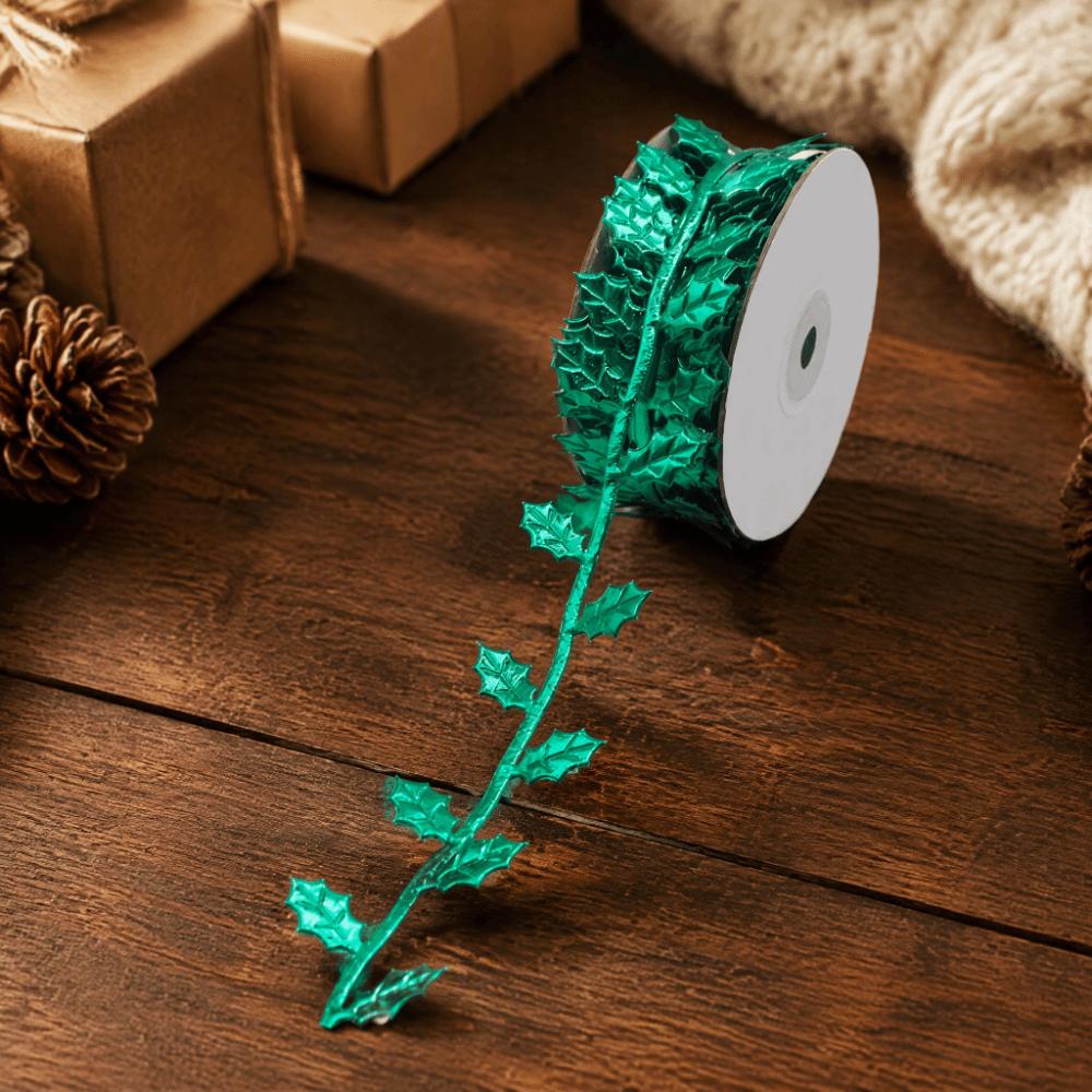 Multi Color Satin Ribbon Ultrasonic Cut Foliage Ribbon Handmade Bow Leaf Trim Tree Ornament