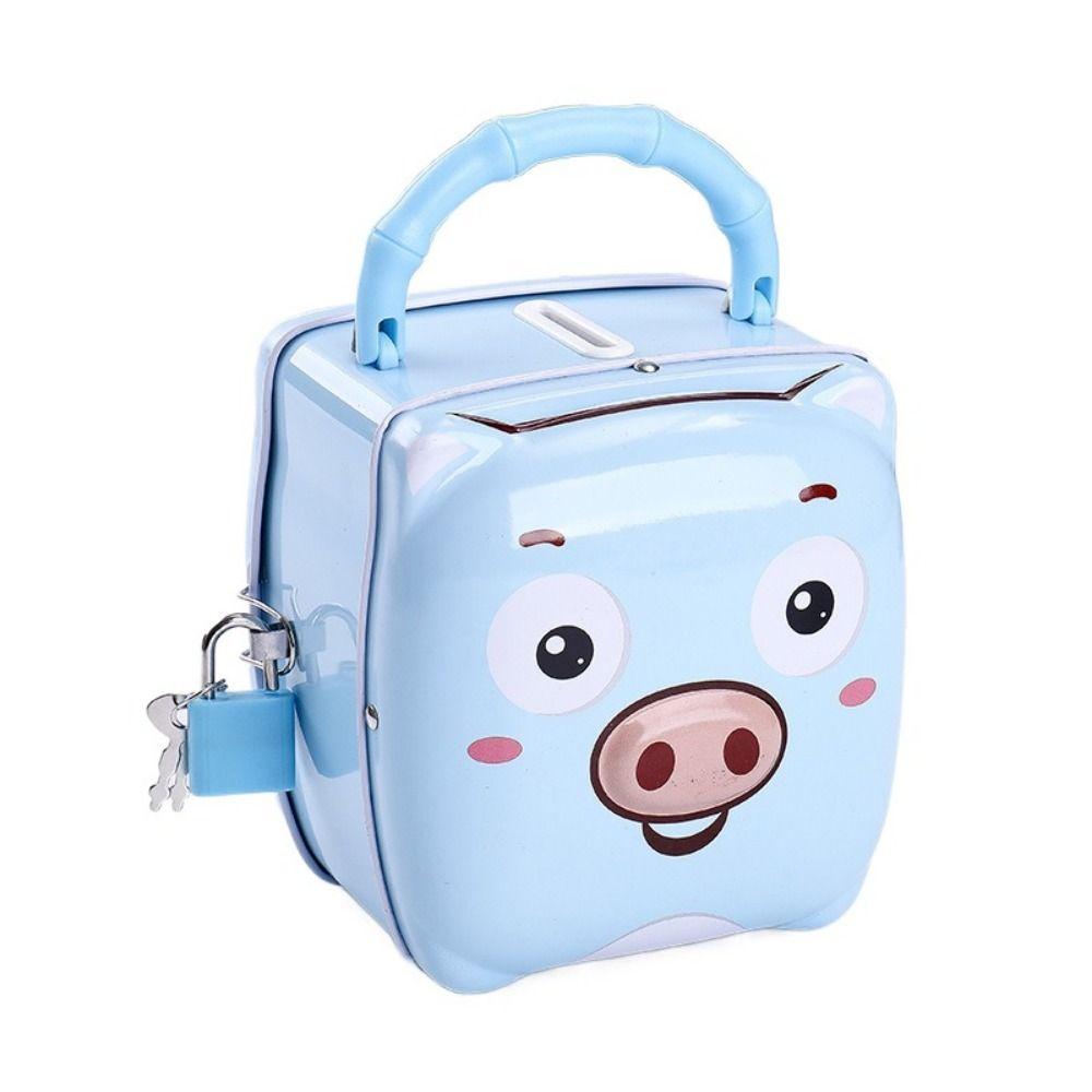 Pig Shape Money Saving Box Tinplate Coins Storage Box Handheld Piggy Bank  For Children Gift