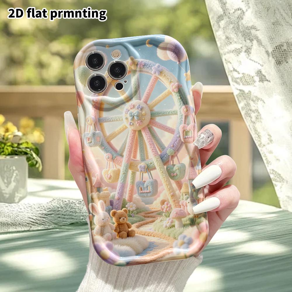 Phone Case: 2D flat, fits iPhone 18 17 16 15 14 13 12Pro protective case, Ferris wheel amusement park, perfect Christmas and Halloween holiday gift