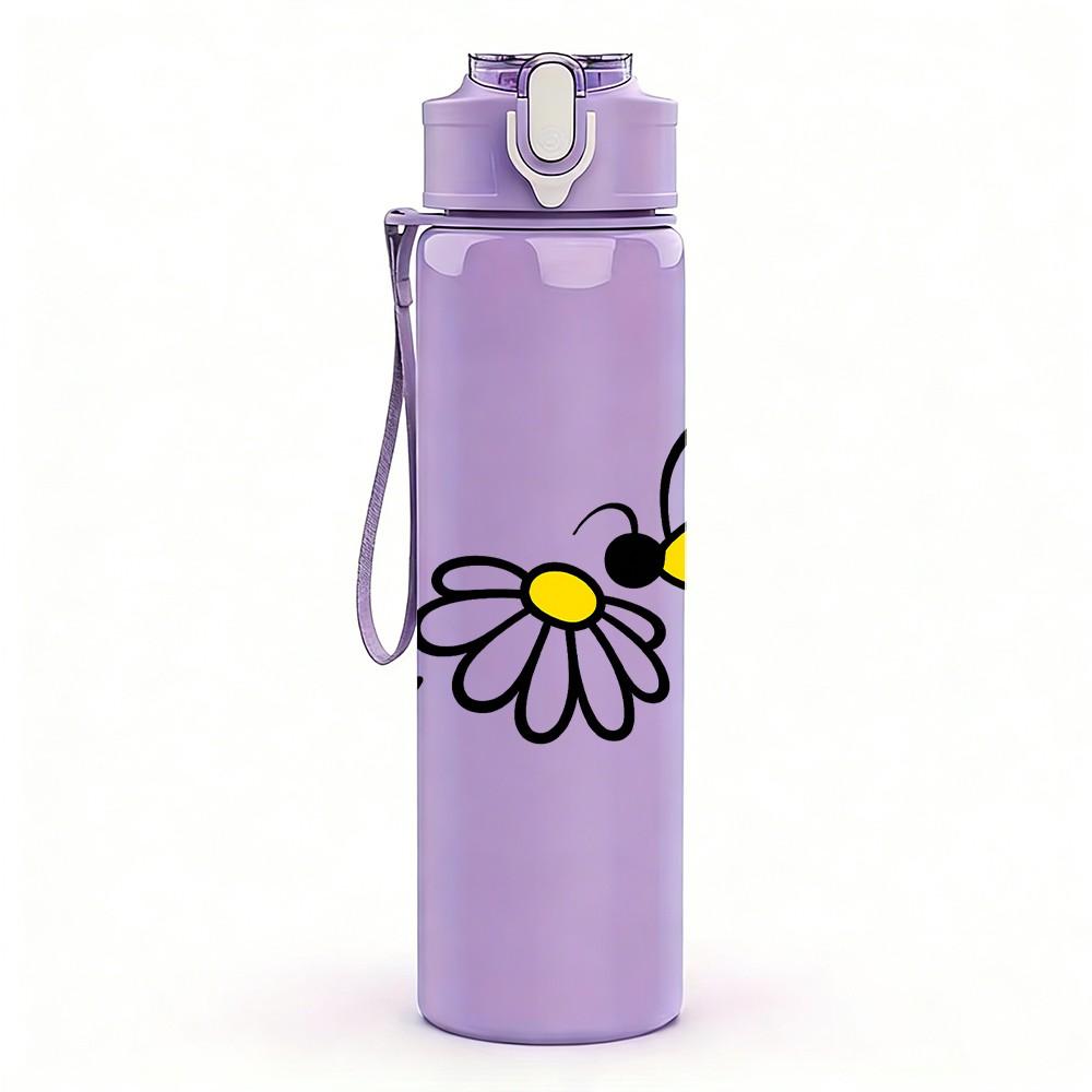 1PC Bee With You Honey Bee Pattern 750ml Color Plastic Sports Water Bottle Leakproof Flip Straw Lid Suitable for Sports Office Home Use