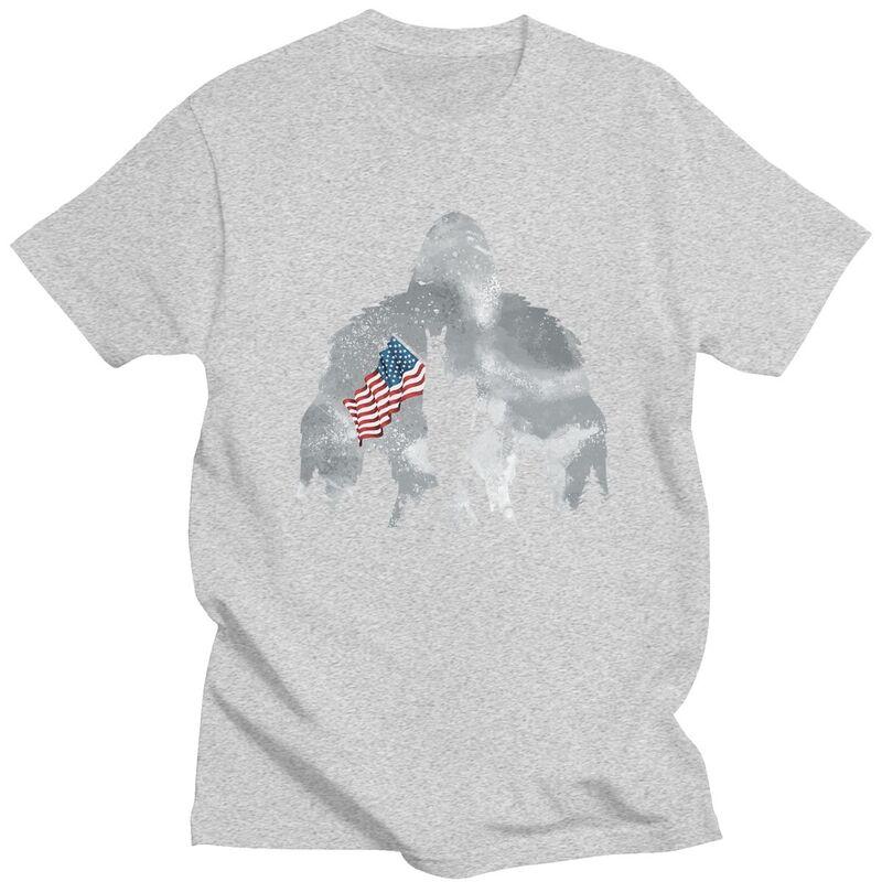 Custom Funny Bigfoot American Flag Tshirts for Unisex Short Sleeve T Shirt Cool T-shirt Pure Cotton Tee Gift Idea
