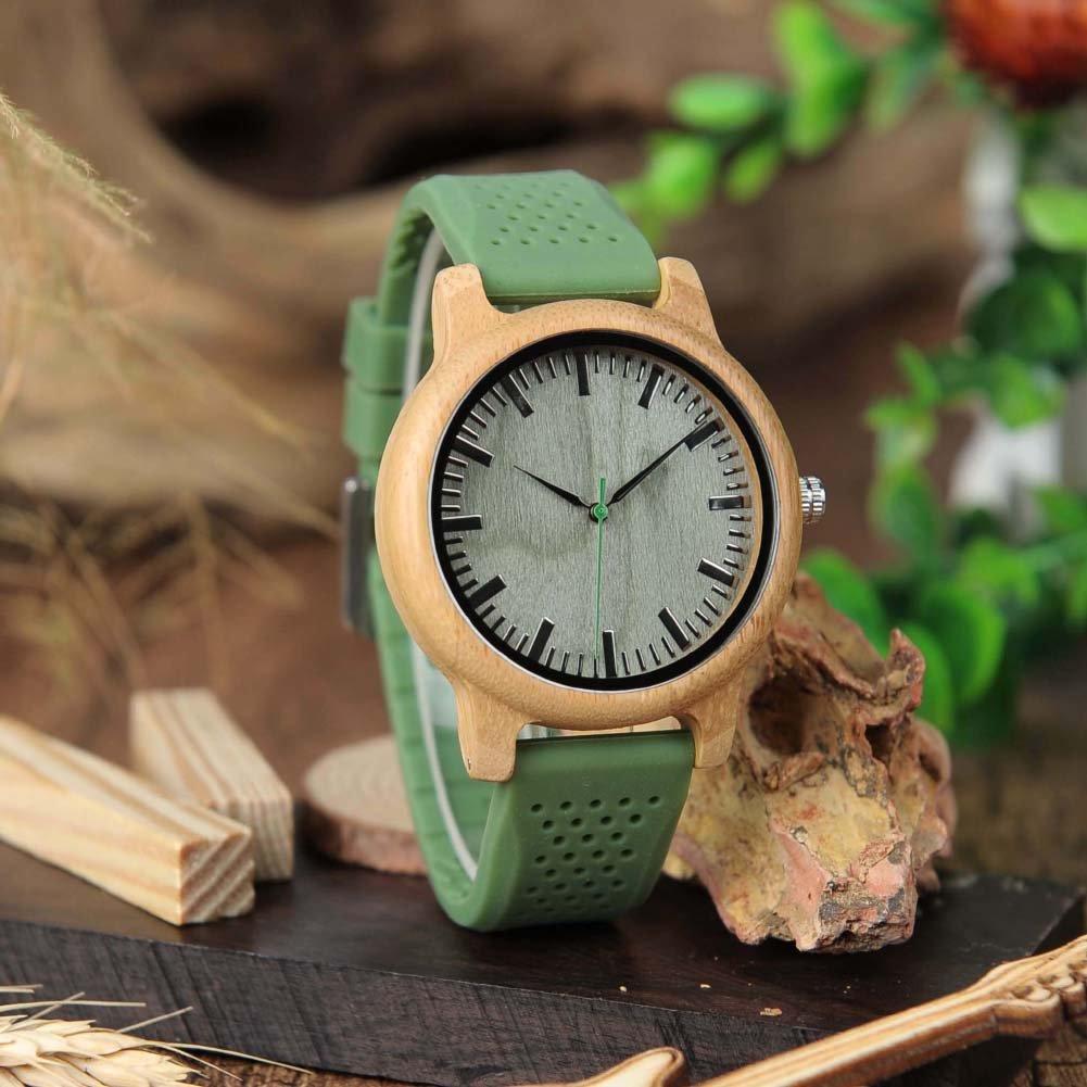 BOBO BIRD B06 Зеленые деревянные часы с силиконовым ремешком Sony Japan Quartz Movement Подарочные мужские и женские часы