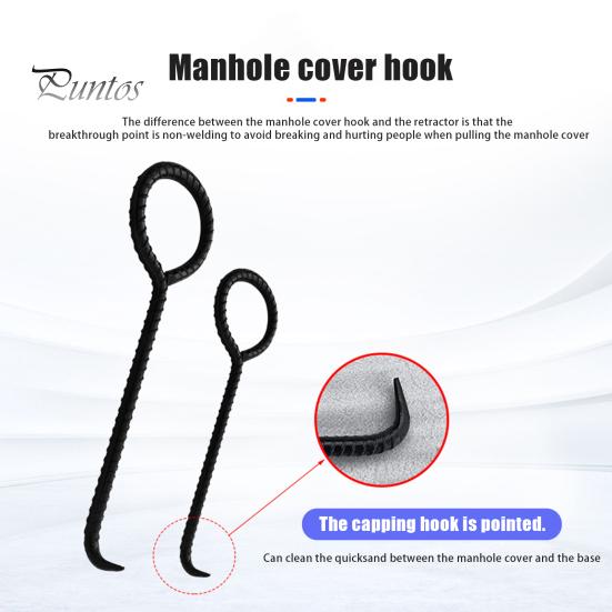 Manhole Cover Hook 30cm 40cm 50cm Non-slip Drain Cover Pry Bar Sharp Tip Strong Load-bearing Rebar Round Handle Sewer Lids Crowbar Lifter for