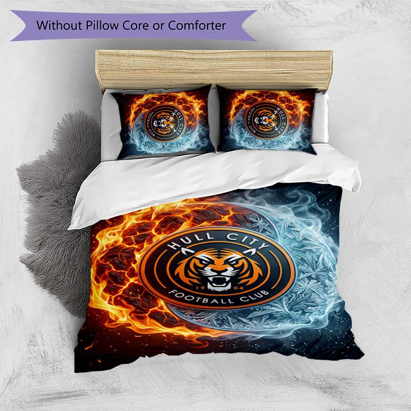 Hull City Football Printed 3 Pieces Bedding Set, Comfortable Skin Friendly Bedroom Duvet Cover Set