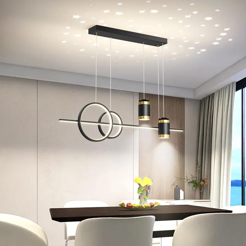 Светодиодная люстра Nordic Starry Sky, светильники для современного обеденного стола, подвесные светильники, роскошный минималистский длинный бар для внутреннего использования