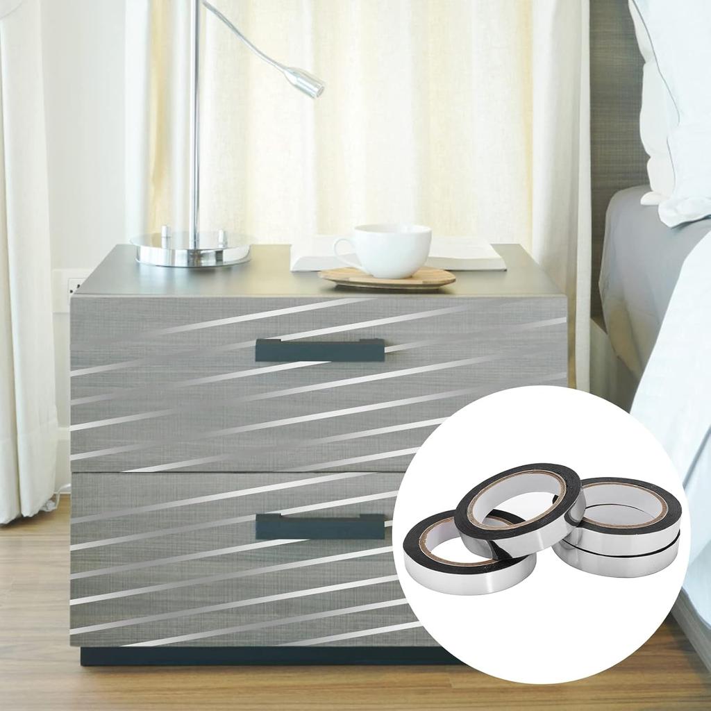 4 рулона серебристой металлической зеркальной ленты, самоклеящаяся пленка для графического искусства, декоративная лента для настенного шкафа, ванной комнаты, украшения для упаковки подарков, поделок