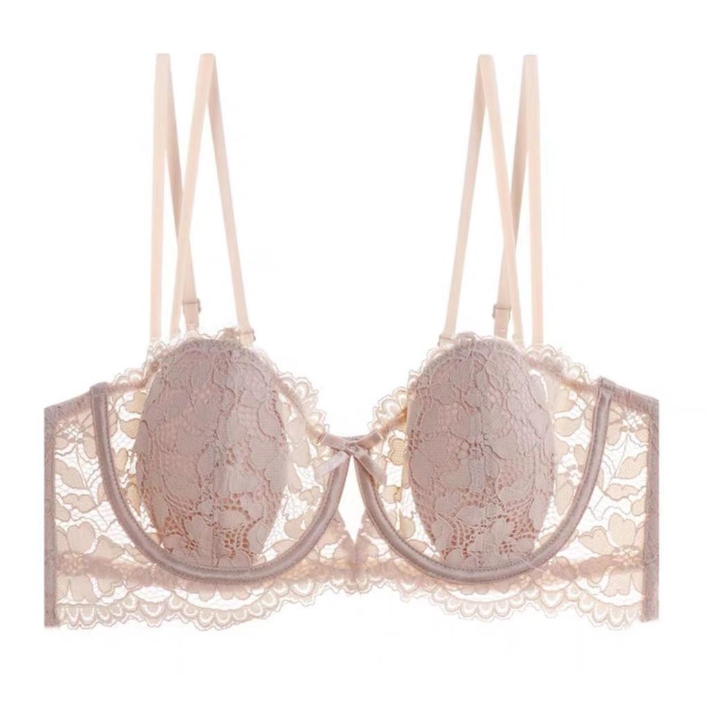 European and American French sexy underwear, thin rabbit ears lace soft steel ring underwear, large breasts and small anti-sagging bra cover