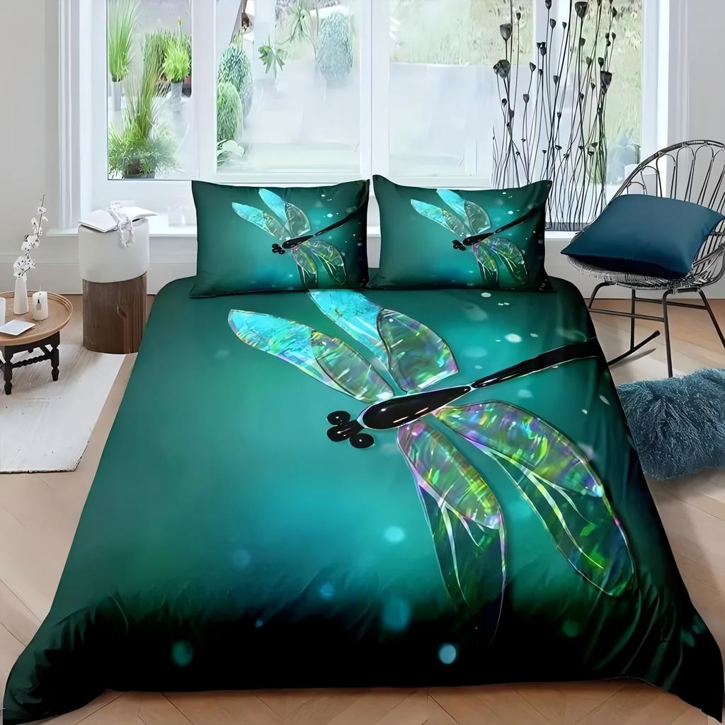Dragonfly 3D Print Duvet Cover Polyester Comforter Cover Watercolour Style For Kids Teens Adult Animal Theme Bedding Sets