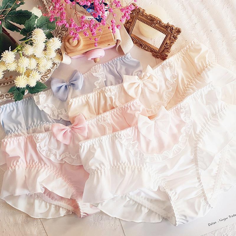 Трусики Лолиты ярких цветов, милые дышащие трусики из молочного шелка со средней талией, женские трусики с бантом