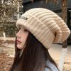 Новая осенне-зимняя вязаная шапка с надписью и широкими полями, большой окружности головы, теплая шерстяная шапка для женщин, универсальная защита ушей, для студентов